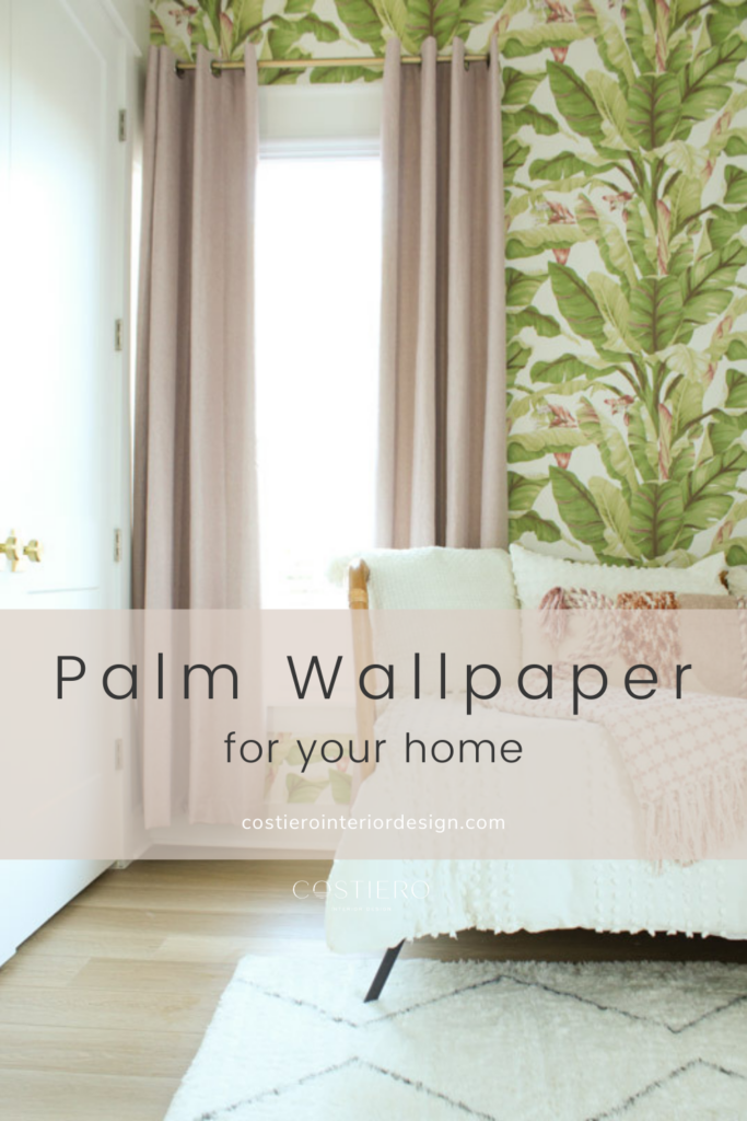 If you’re looking for a tropical, coastal bedroom retreat, look no further. In today’s post, we are dishing out all the design details for this vibrant coastal bedroom design, and we are also sharing our very favorite palm wallpaper after spending nearly 2 months on the hunt.