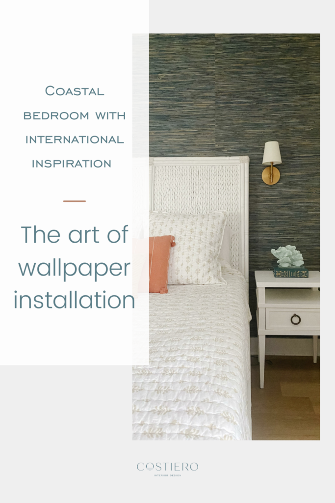 Cartagena, Columbia was the inspiration for this coastal bedroom. Limiting the wallpaper to one wall ensured that it wasn't overdone and the light coastal look could still be achieved.