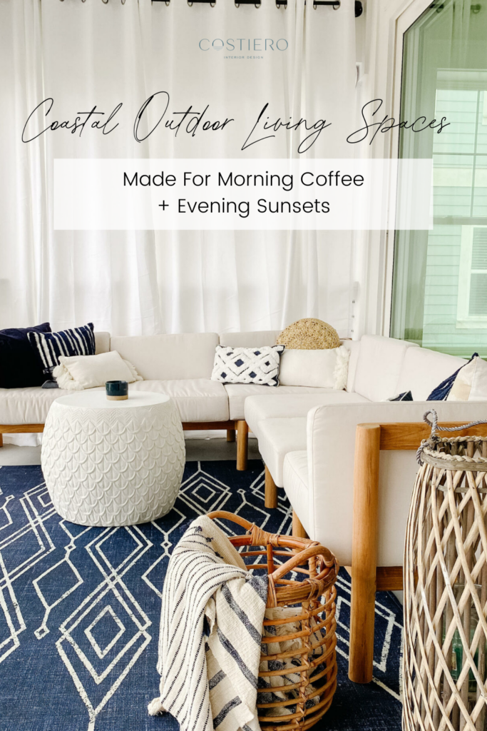 This inviting coastal outdoor living space is perfect for morning coffee or afternoon sunsets. Inspired by the laidback feel of Amelia Island.